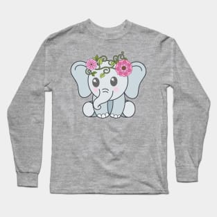 Baba Elephant with crown of flowers Long Sleeve T-Shirt